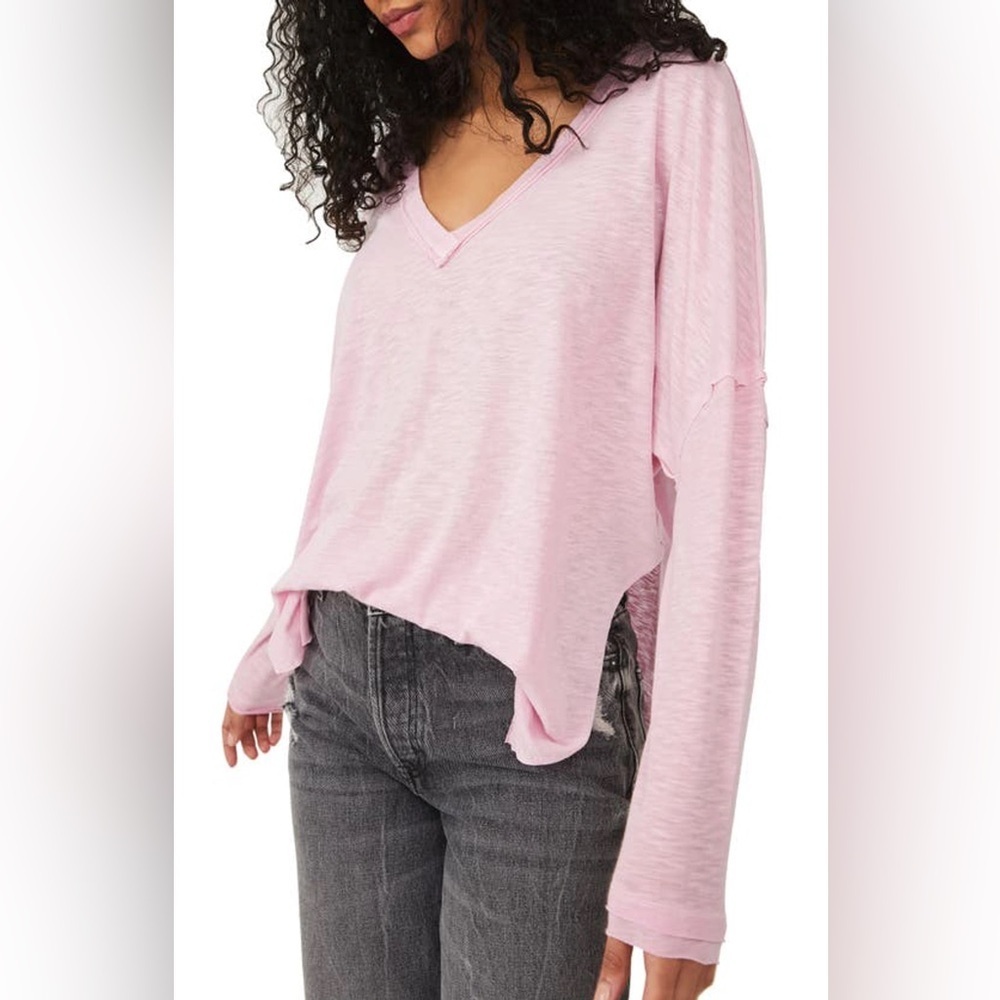 We The Free Pink Oversized Long Sleeve Shirt